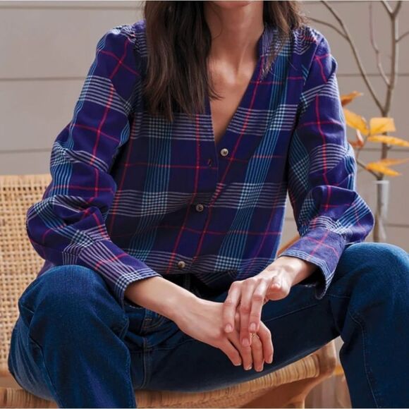 Hatley Olivia Blouse in Patriot Blue Plaid Women's Size Large Button Down Shirt - Picture 10 of 10